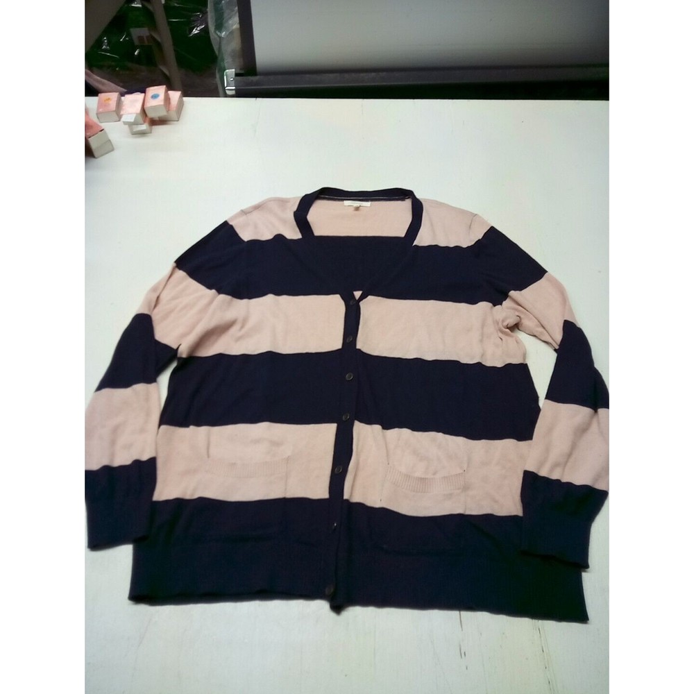 Maurices Button Up Sweater Cardigan Lightweight Navy Blue & Pink Size 2